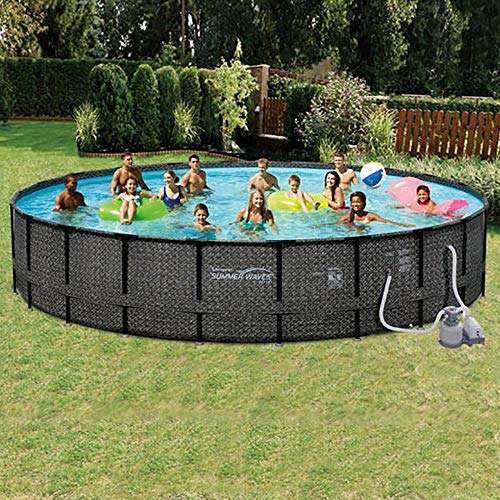Summer Waves 24ft x 52in Elite Wicker Round Above Ground Frame Outdoor Swimming Pool